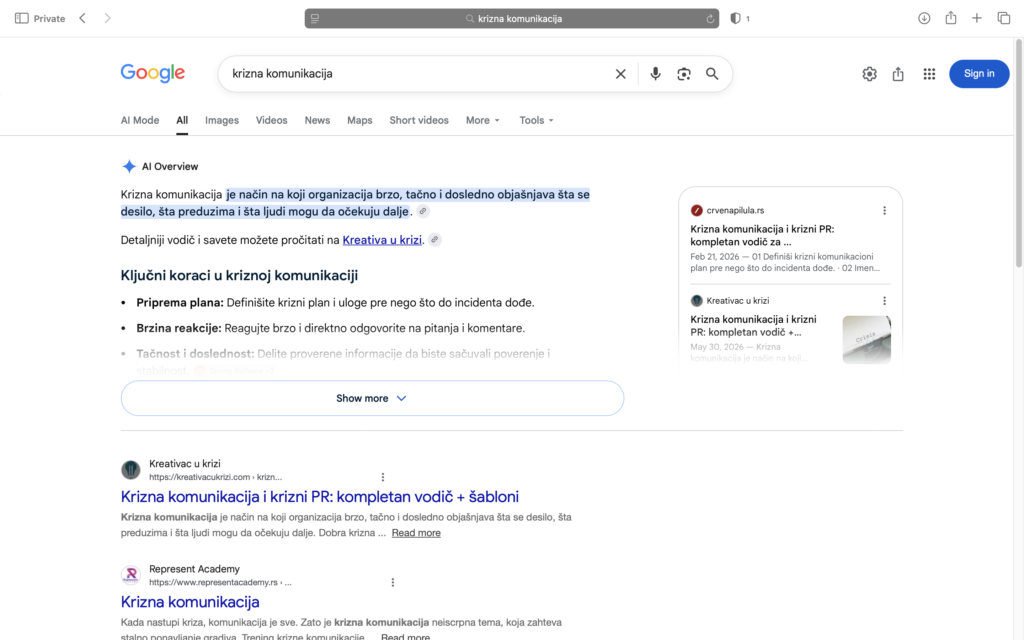 Kreativac u krizi prvi na Google-u za kriznu komunikaciju